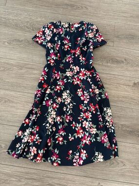 Calvin Klein Floral Navy Fit-and-Flare Dress - Pink & Red Bloom